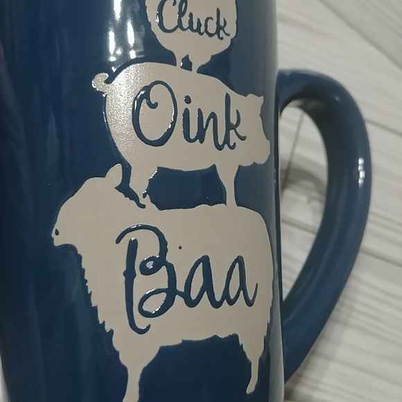 Chicken Pig Sheep Ceramic Latte Mug CLUCK OINK BAA Embossed Tall Coffee 17Oz NEW - Picture 2 of 13